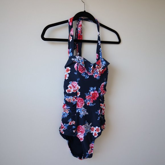 Seafolly Vintage-Style One Piece Floral & Navy Blue Swimsuit Size 4 - Picture 3 of 16